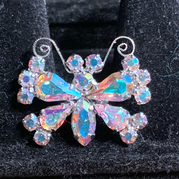 Jewelry - Aurora borealis Butterfly Brooch - Iridescent AB Rhinestone Accent